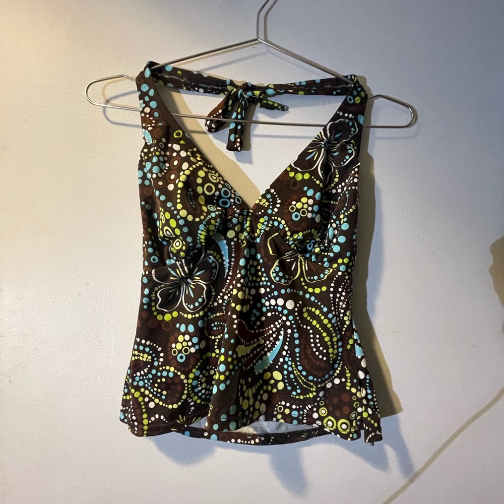 Super cute hibiscus print tankini halter